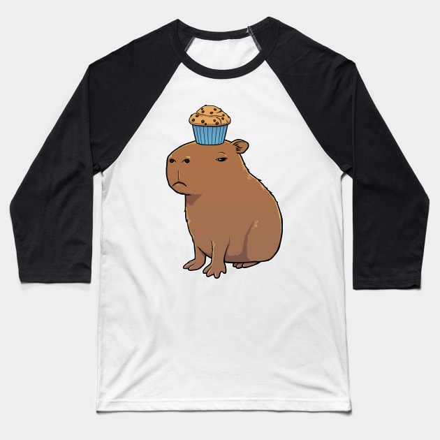 Capybara with Chocolate Chip Muffin on its head Baseball T-Shirt by capydays